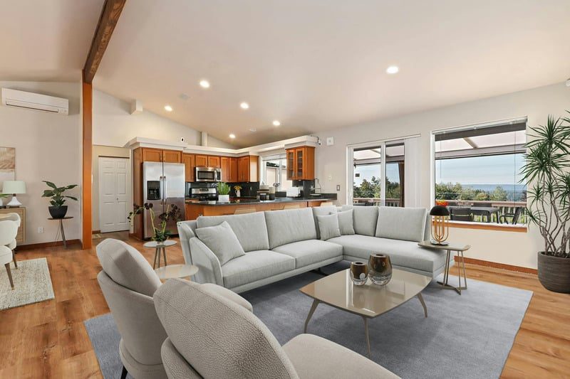 Modern living room with a ductless indoor air handler
