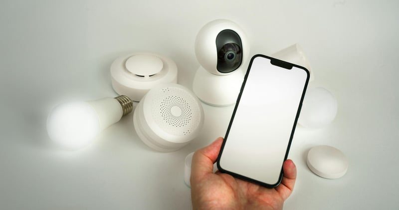 Hand holding a phone controlling smart home comfort devices